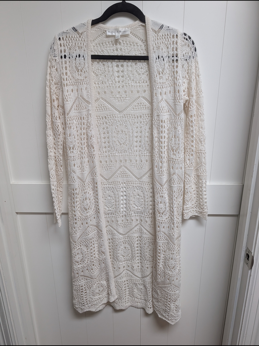 Chelsea & Theodore Cream Crochet Long Cardigan — Small